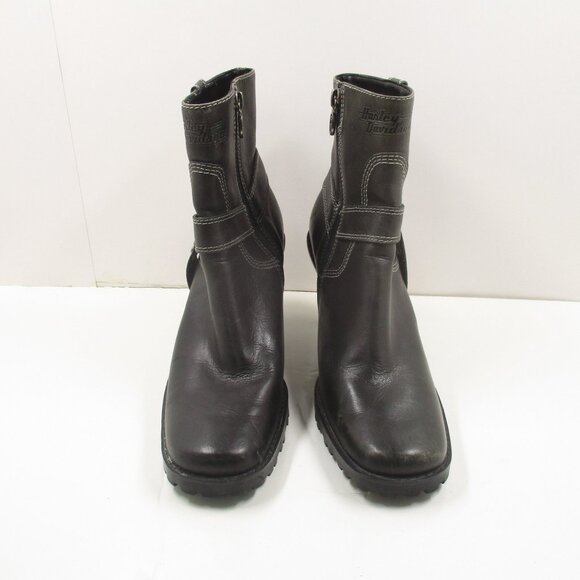 Womans HARLEY-DAVIDSON Ankle Buckle Zipped Boots Black Leather 3" Heel Size 8 - Picture 4 of 11